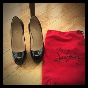 Christian Louboutin patent leather peep toe pumps
